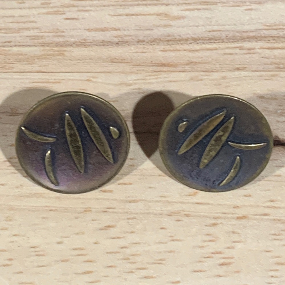 Hogan Bolas Screw Back Earrings Womens Abstract Bamboo Vintage MCM Retro